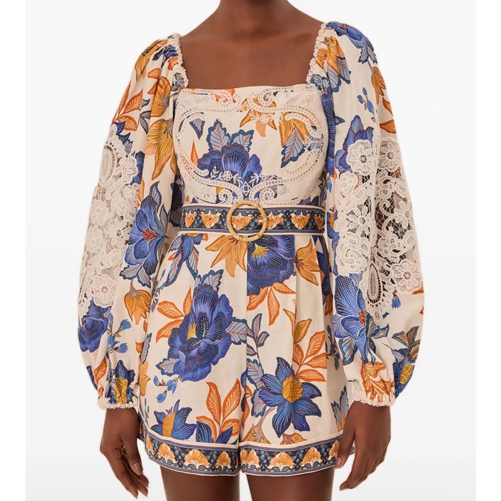 FARM Rio lace-trimmed floral playsuit XS - Picture 7 of 9